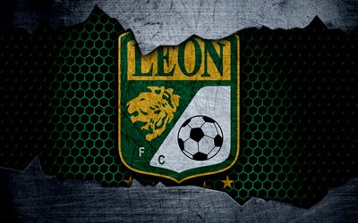 Leon, 4k, logo, Liga MX, jalkapallo, Primera Division, football club, Meksiko, grunge, metalli rakenne, Leon FC