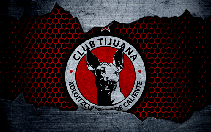 tijuana, 4k, logo, liga mx, soccer, first division football club, mexico, grunge, metal texture, tijuana fc