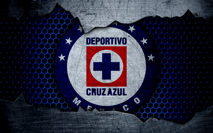 Cruz Azul, 4k, logo, Liga MX, calcio, Primera Division, club di calcio, Messico, grunge, struttura del metallo, Cruz Azul FC