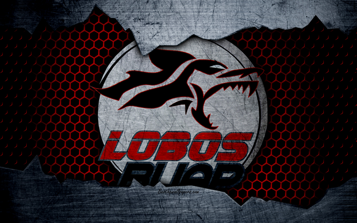 Lobos BUAP, 4k, logo, Liga MX, f&#250;tbol, Primera Divisi&#243;n, club de f&#250;tbol, M&#233;xico, grunge, metal, textura, Lobos BUAP FC