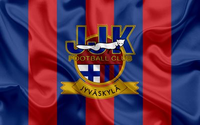 JJK Jyvaskyla FC, 4k, Finnish football club, emblem, logo, Finnish Premier Division, Jyvaskyla, Finland, football, silk texture