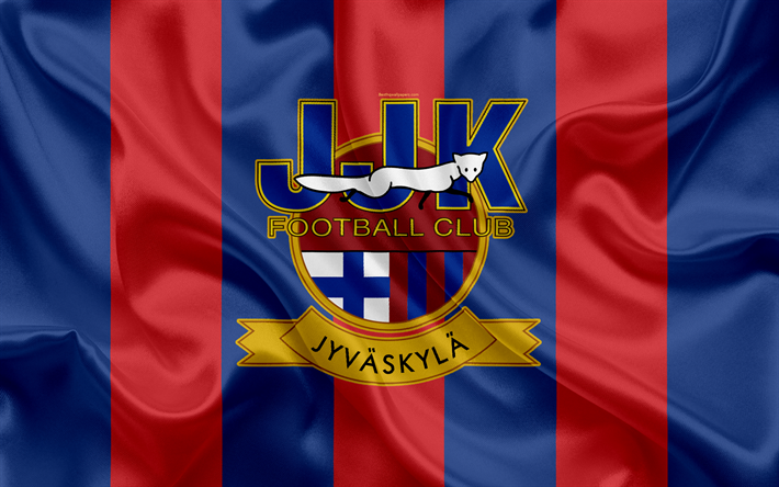 JJK Jyvaskyla FC, 4k, Finland&#234;s futebol clube, emblema, logo, Finland&#234;s Premier Divis&#227;o, Jyvaskyla, Finl&#226;ndia, futebol, textura de seda