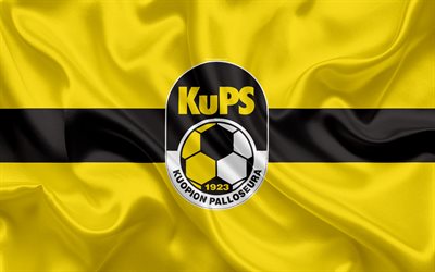 KuPS FC, A Kuopio Bola Siga, 4k, Finland&#234;s futebol clube, emblema, logo, Finland&#234;s Premier Divis&#227;o, Kuopio, Finl&#226;ndia, futebol, textura de seda