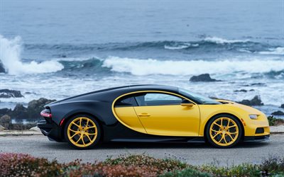 bugatti chiron, 2018, hypercar, sport-coup&#233;, supersportwagen, gelb und schwarz chiron, bugatti