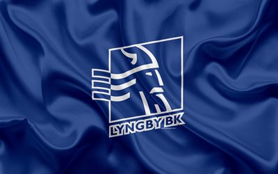 Lyngby FC, Lyngby Boldklub, 4K, Danish football club, emblem, logo, Danish Super League, football, Lyngby, Denmark, silk texture