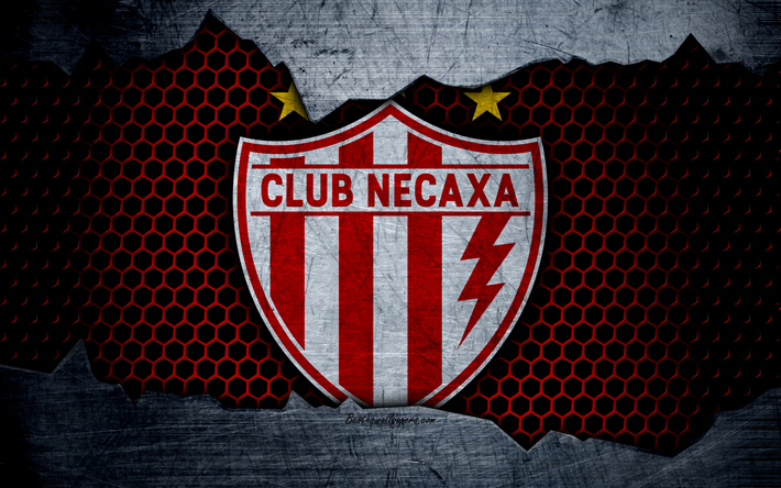 Necaxa, 4k, logo, Liga MX, f&#250;tbol, Primera Divisi&#243;n, club de f&#250;tbol, M&#233;xico, grunge, metal, textura, Necaxa FC