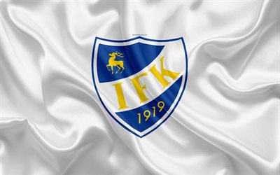 Mariehamn FC, 4k, Finnish football club, emblem, logo, Finnish Premier Division, Mariehamn, Finland, football, silk texture