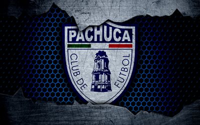 Pachuca, 4k, logo, Liga MX, soccer, Primera Division, football club, Mexico, grunge, metal texture, Pachuca FC
