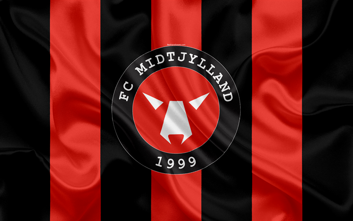 FC Midtjylland, 4K, dan&#233;s club de f&#250;tbol, emblema, logotipo, dan&#233;s de la Superleague, f&#250;tbol, Herning, Dinamarca, seda textura