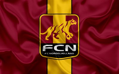FC nordsj&#230;lland, 4K, danese football club, emblema, logo, danese Superleague, calcio, Farum, Danimarca, seta texture