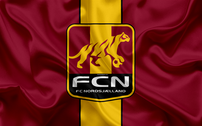 Nordsjaelland FC, 4K, Danish football club, emblem, logo, Danish Superleague, football, Farum, Denmark, silk texture