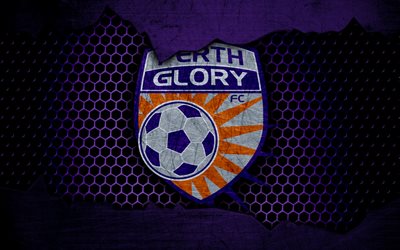 Perth Glory, 4k, el logotipo, la a-League, f&#250;tbol, club de f&#250;tbol, Australia, grunge, metal, textura, Perth Glory FC