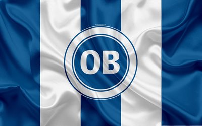 Odense FC, 4k, Tanskalainen jalkapalloseura, tunnus, logo, Tanskan Super League, jalkapallo, Odense, Tanska, silkki tekstuuri