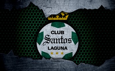 Santos Laguna, 4k, logo, Liga MX, futebol, Primeira Divis&#227;o, clube de futebol, Mexico, grunge, textura de metal, Santos Laguna FC