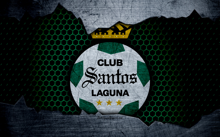 Santos Laguna, 4k, logo, Liga MX, futebol, Primeira Divis&#227;o, clube de futebol, Mexico, grunge, textura de metal, Santos Laguna FC