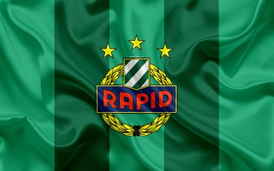 Rapid Vienna FC, 4k, Avusturya Futbol Kul&#252;b&#252;, amblem, logo, Avusturya Bundesliga, Avusturya Futbol Şampiyonası, futbol, Viyana, Avusturya, ipek doku