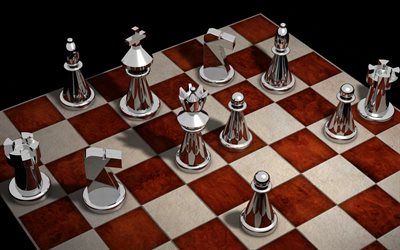 3d chess, silver metal chess, chessboard, intellectual games