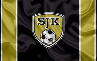 SJK FC, 4k, Finnish football club, emblem, logo, Finnish Premier Division, Seinajoki, Finland, football, silk texture