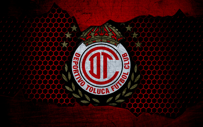 Toluca, 4k, logo, Liga MX, soccer, Primera Division, football club, Mexico, grunge, metal texture, Toluca FC