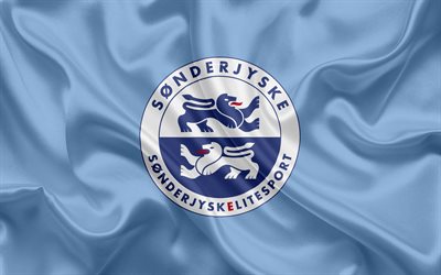 Sonderjyske FC, 4k, Danish football club, emblem, logo, Danish Super League, football, Haderslev, Denmark, silk texture