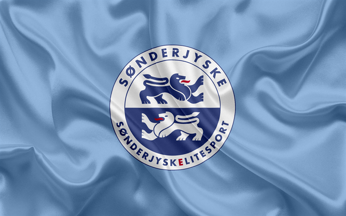 Sonderjyske FC, 4k, Dinamarqu&#234;s futebol clube, emblema, logo, Dinamarqu&#234;s Super Liga, futebol, Haderslev, Dinamarca, textura de seda