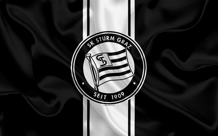 Sturm Graz FC, 4k, Austriaco football club, emblema, logo, Bundesliga Austriaca, Austriaco campionato di calcio, di calcio, di Graz, in Austria, in seta texture