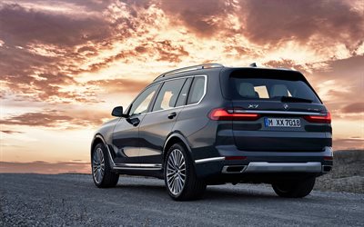 BMW X7, 2019, rear view, exterior, serial version, luxury SUV, new gray X7, German cars, BMW