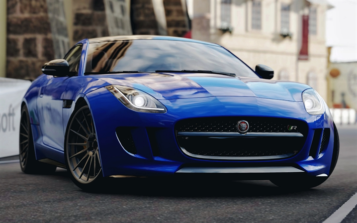jaguar f-type r, street, 2018 autos, supercars, blau f-type, jaguar