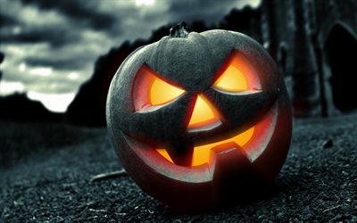 Happy Halloween, close-up, pumpkin, darkness, creative, Halloween