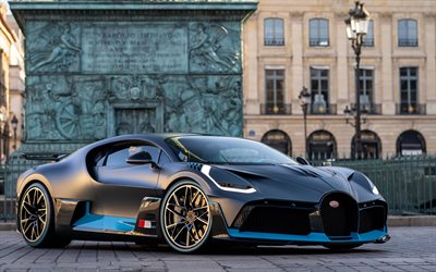Bugatti Divo, 2018, supercar, hipercarro, exterior, vista frontal, bandeira francesa, Bugatti