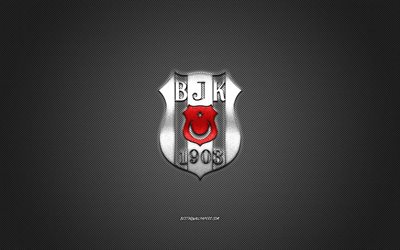 besiktas jk, t&#252;rkische fu&#223;ball-club, t&#252;rkische super league, silber-logo, grau-kohlenstoff-faser-hintergrund, fu&#223;ball, istanbul, t&#252;rkei, besiktas logo