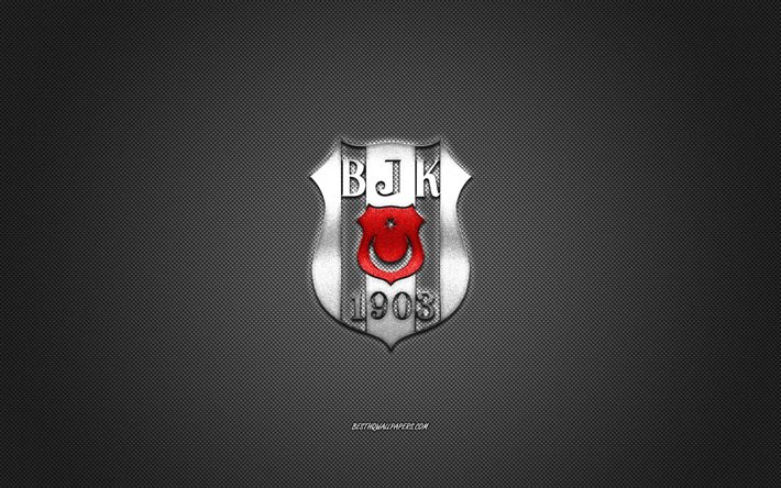 Beşiktaş JK, T&#252;rk futbol kul&#252;b&#252; olan T&#252;rk S&#252;per Ligi, G&#252;m&#252;ş logo, gri karbon fiber arka plan, futbol, İstanbul, T&#252;rkiye, Beşiktaş logo