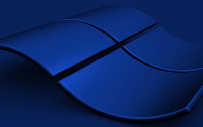 Blu scuro con il logo di Windows, Windows logo 3d, sfondo blu scuro, Windows emblema, Windows logo wave, Windows