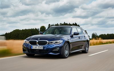 2020, BMW 3 Series Touring, 330d xDrive, G21, exterior, front view, blue wagon, new blue BMW 3, German cars, BMW