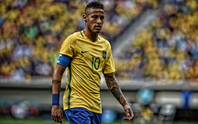 Neymar, Brazil national football team, portrait, Brazilian football player, football star, Brazil, football, Neymar Junior