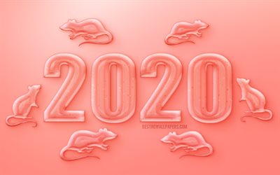 Bonne et heureuse Ann&#233;e &#192; 2020, &#192; 2020 Ann&#233;e du Rat, rouge, gel&#233;e de rats, Cr&#233;atif 2020 fond, 2020 Nouvel An, 2020 concepts, Ann&#233;e du rat