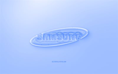 Samsung 3D logo, Blue background, Blue Samsung jelly logo, Samsung emblem, creative 3D art, Samsung