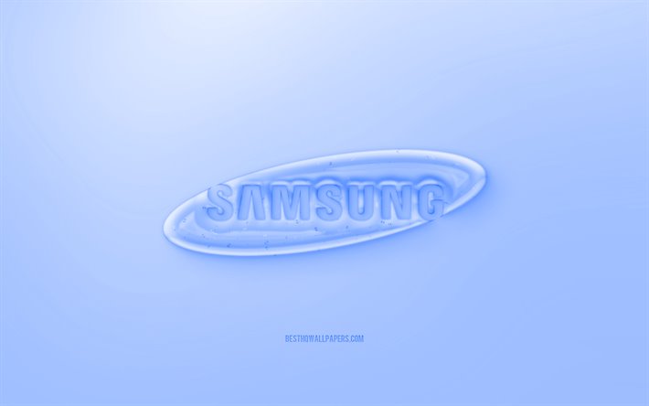Samsung 3D logosu, Mavi arka plan, Mavi j&#246;le Samsung logosu, Samsung amblemi, yaratıcı 3D sanat, Samsung