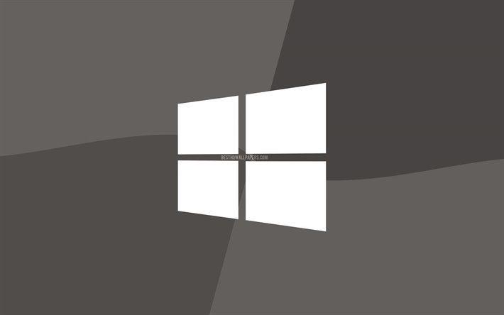 Windows 10 gri logo, 4k, Microsoft, logo, minimal, OS, gri arka plan, yaratıcı, 10, Windows, sanat, 10 Windows logosu