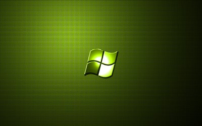 Windows oliva, logo, grafica, griglia di metallo sfondo, il logo di Windows, creativo, Windows, Windows logo in metallo