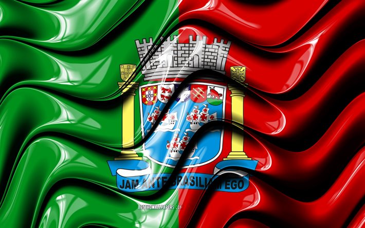 Brezilya, G&#252;ney Amerika Puerto Ordusu Bayrağı, 4k, Şehirler, Puerto Ordu Bayrak, 3D sanat, Porto ve Arkadaşları, Brezilyalı şehirler, Porto & Friends 3D bayrak
