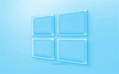 Windows 10 logo 3D, fond Bleu, Bleu Windows 10 jelly logo, Windows 10 embl&#232;me, cr&#233;atif, art 3D, Windows