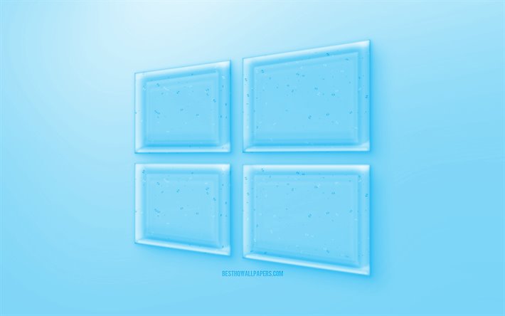 Windows 10 logo 3D, sfondo Blu, Blu di Windows 10 gelatina logo di Windows 10 stemma, creativo, arte 3D, Windows