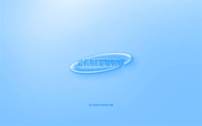 A Samsung logo 3D, Fundo azul, Pouco Azul Samsung gel&#233;ia de logotipo, Pouco Samsung emblema, criativo, arte 3D, Samsung