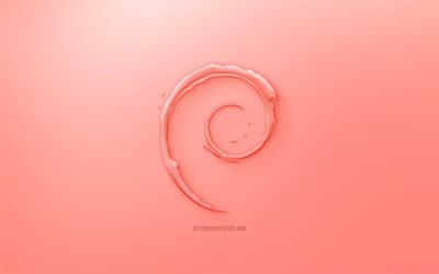 Debian 3D logo, Kırmızı bir arka plan, Kırmızı Debian jelly logo, Debian amblemi, yaratıcı 3D sanat, Debian