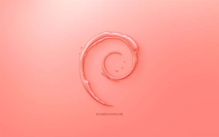 Debian logo 3D, Fundo vermelho, Vermelho Debian gel&#233;ia de logotipo, Debian emblema, criativo, arte 3D, Debian