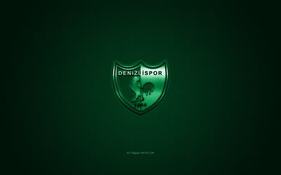 Denizlispor, Turkish football club, Turkish Super League, green logo, green carbon fiber background, football, Denizli, Turkey, Denizlispor logo