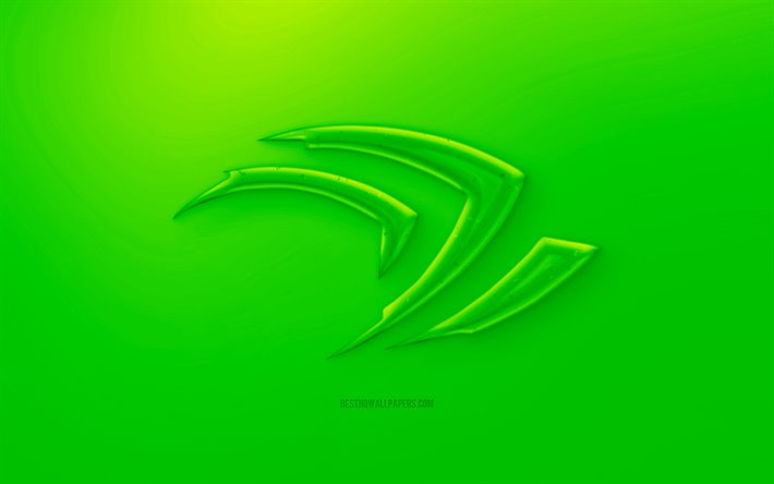 Nvidia مخلب شعار 3D, خلفية خضراء, الأخضر Nvidia مخلب جيلي شعار, Nvidia مخلب شعار, الإبداعية الفن 3D, Nvidia