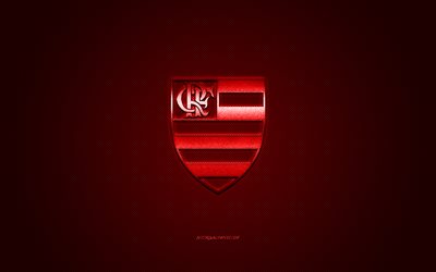 Flamengo RJ, Brazilian football club, Serie A, Red logo, Red carbon fiber background, football, Rio de Janeiro, Brazil, Flamengo logo