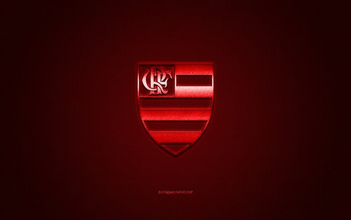 Flamengo RJ, Brasil club de f&#250;tbol de la Serie a, el logotipo Rojo, Rojo de fibra de carbono de fondo, f&#250;tbol, R&#237;o de Janeiro, Brasil, el Flamengo logotipo